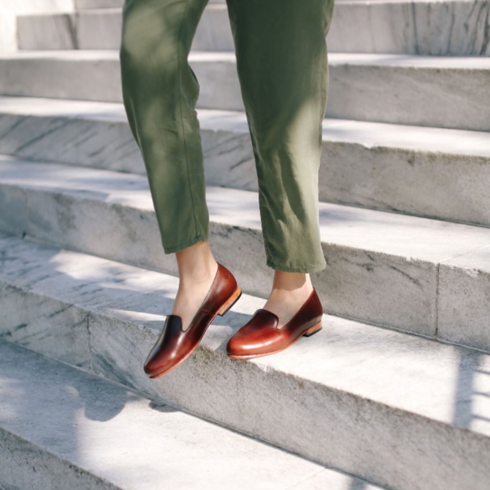 Nisolo Smoking Shoe Leather Loafer Flats Brown